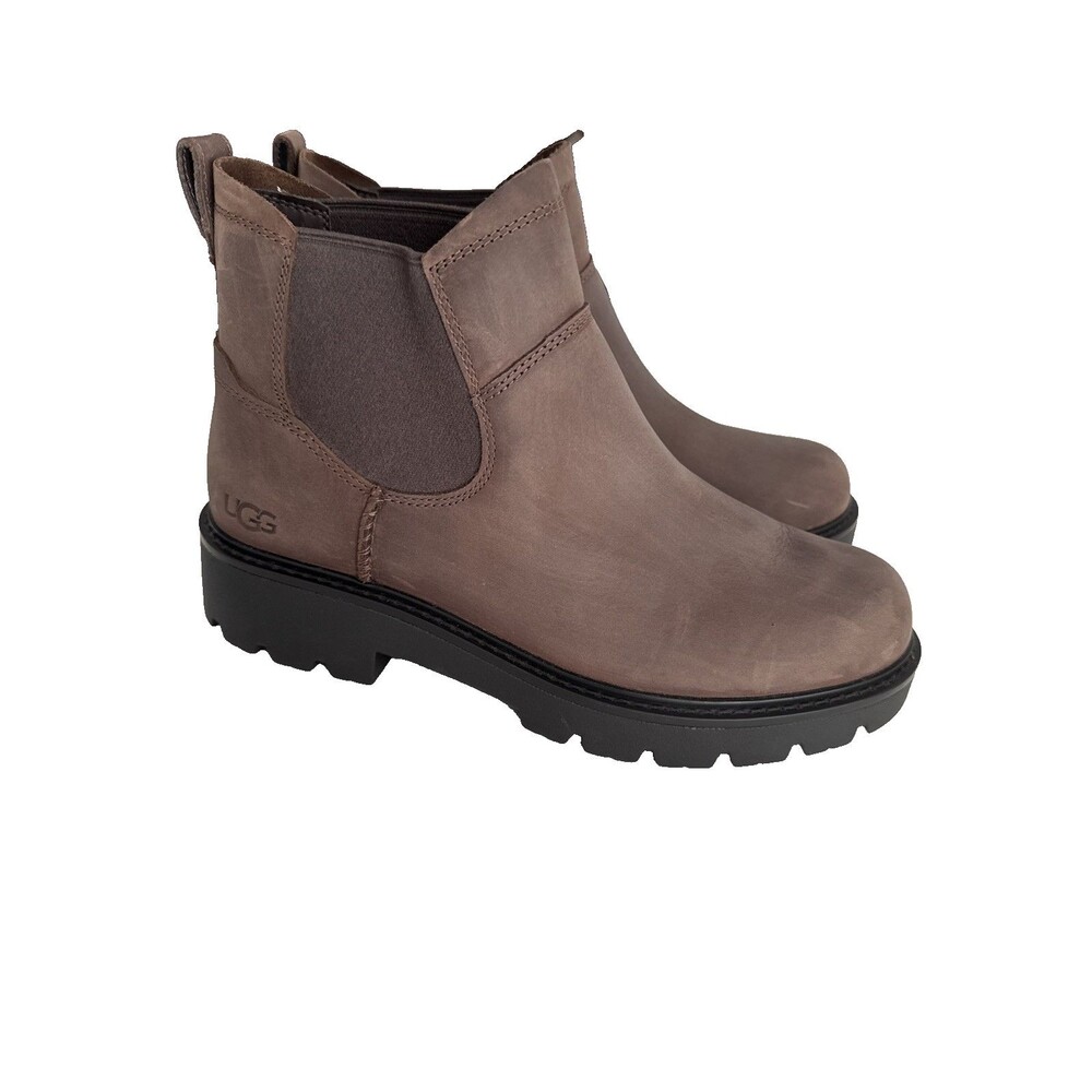 UGG Women 8.5 Loxley Chelsea Waterproof  Leather Ankle Boot Stout Brown Nubuck